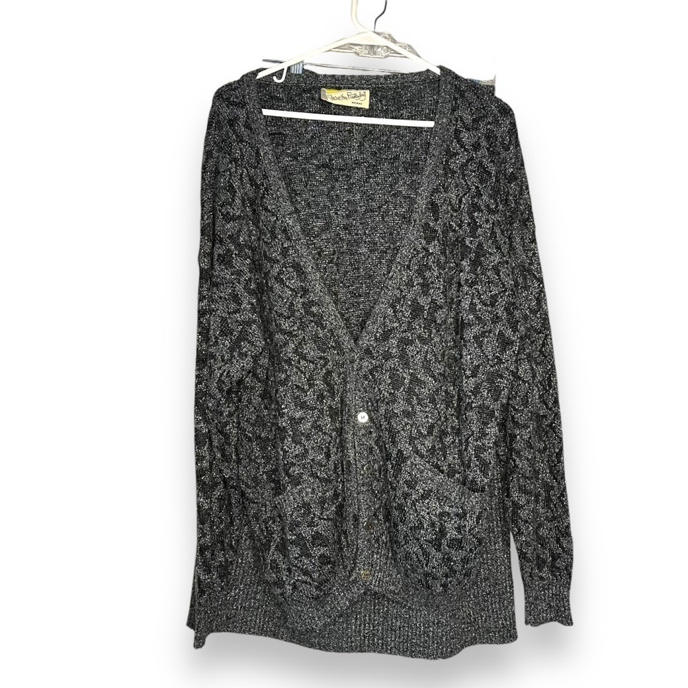 Vintage Diane von Furstenberg Leopard Metallic Cardigan and Skirt Set PLUS SIZE